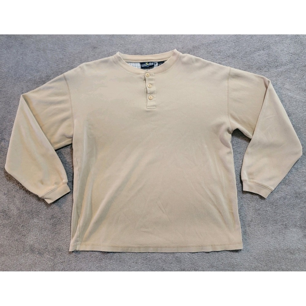 Luna Pier Men's‎ Vintage Made In Egypt Tan Long Sleeve Henley Sweater Size L